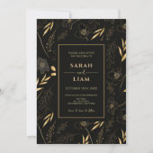 Elegant Zwart Goud Bloemen Luxe Romantisch Bruilof Kaart (Voorkant)