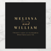 Elegant zwart goud bruid & bruidegom bruiloft wijn etiket (Enkel label)