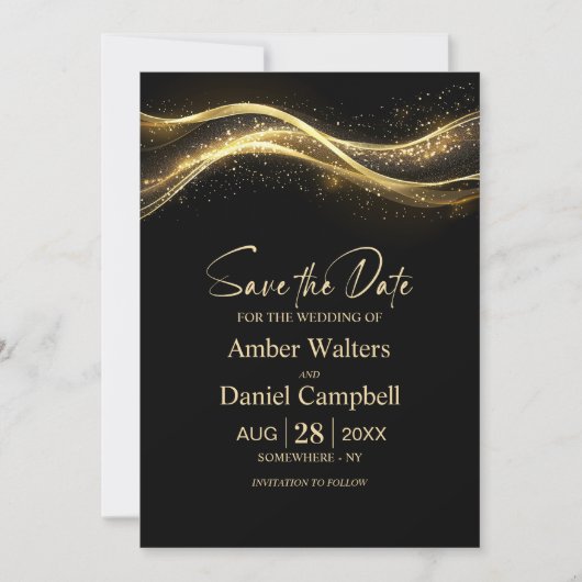 Elegant Zwart Goud Bruiloft Save the Date Kaart (Voorkant)