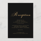 Elegant Zwart Goud Bruiloft Script Ontvangst Informatiekaartje (Voorkant)