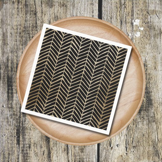 Elegant Zwart & Goud Chevron Bruidsbruiloft Servet