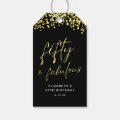 Elegant Zwart Goud Confetti Fifty en Fabulous Cadeaulabel (Achterkant)