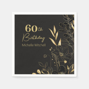 Elegant Zwart Goud Custom 60e Verjaardag Elke Leef Servet