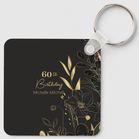 Elegant Zwart Goud Custom 60e Verjaardag Elke Leef Sleutelhanger (Achterkant)