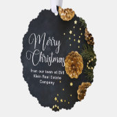 Elegant Zwart Goud Custom Bedrijf Kerstmis Ornament Kaart (Links)