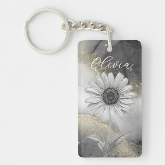 Elegant Zwart & Goud Daisy Custom Sleutelhanger