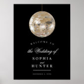 Elegant Zwart Goud Disco Bal Bruiloft Welkomstbord Poster (Voorkant)