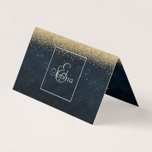 Elegant zwart goud en blauw eenvoudig confetti des visitekaartjes