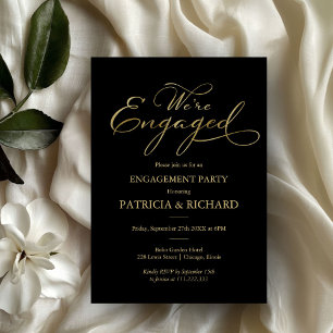 Elegant Zwart Goud Folie Script Engagement Party Kaart