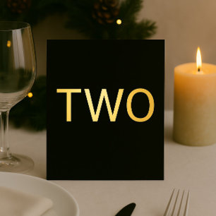 Elegant Zwart & Goud Folie Trouwtafel Nummer Feestdagenkaart