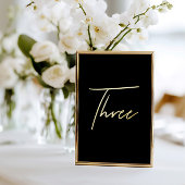 Elegant Zwart & Goud Folie Trouwtafel Nummer Folie Feestdagenkaart