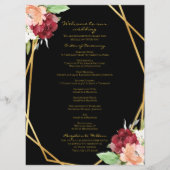 Elegant Zwart Goud Geometrisch Bloemen Bruiloft Programma (Voorkant)