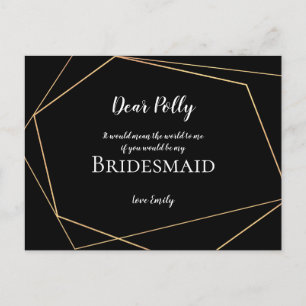 Elegant Zwart & Goud Geometrisch/Bruidsmeisje Aanv Briefkaart