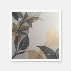 Elegant zwart goud gestileerd blad botanisch patro servet