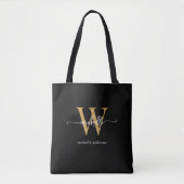 Elegant Zwart Goud Girly Script Monogram Draagtas (Voorkant)