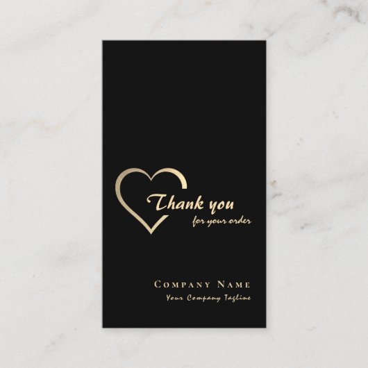 Elegant Zwart & Goud Glanzend Hart QR Code Dank u Visitekaartje (Voorkant)