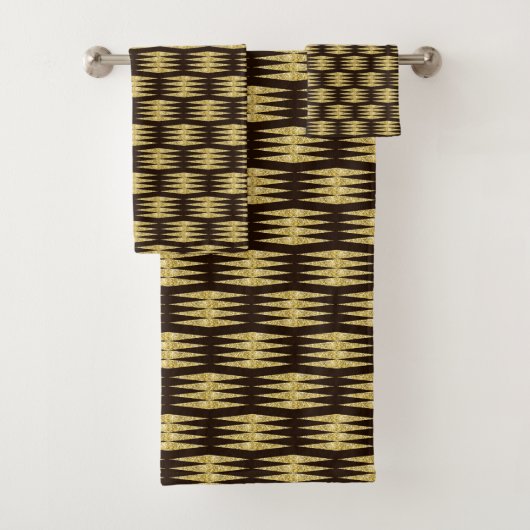 Elegant Zwart Goud Glitter Art Deco Design Bad Handdoek (Insitu)