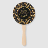 Elegant zwart goud glitter ballonnen patroon A021 Handwaaier (Voorkant)