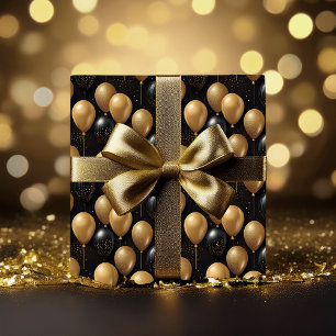 Elegant zwart goud glitter ballonnen patroon A024 Cadeaupapier