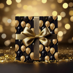 Elegant zwart goud glitter ballonnen patroon A025 Cadeaupapier