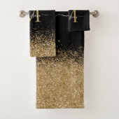 Elegant zwart goud glitter border monogram script bad handdoek (Insitu)