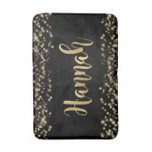 Elegant Zwart Goud Glitter Confetti Gouden Naam Badmat (Voorkant Verticaal)