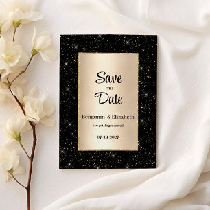Elegant zwart goud glitter confetti Save the Date Kaart