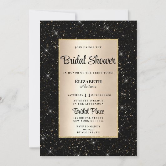 Elegant zwart goud glitter confetti Vrijgezellenfe Kaart (Voorkant)