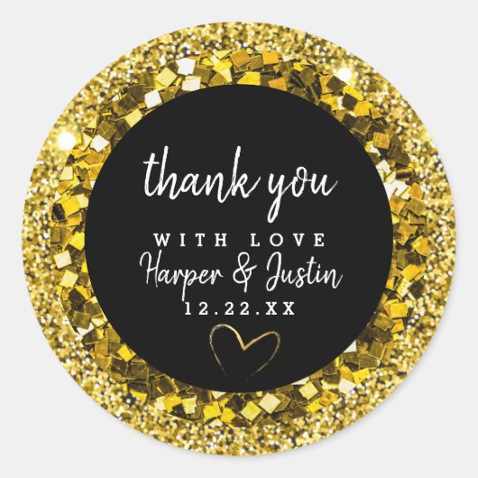 Elegant ZWART Goud Glitter Dank u Ronde Sticker (Voorkant)