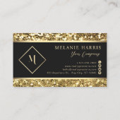 Elegant Zwart & Goud Glitter Modern Visitekaartje (Achterkant)