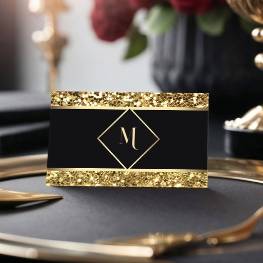 Elegant Zwart & Goud Glitter Modern Visitekaartje