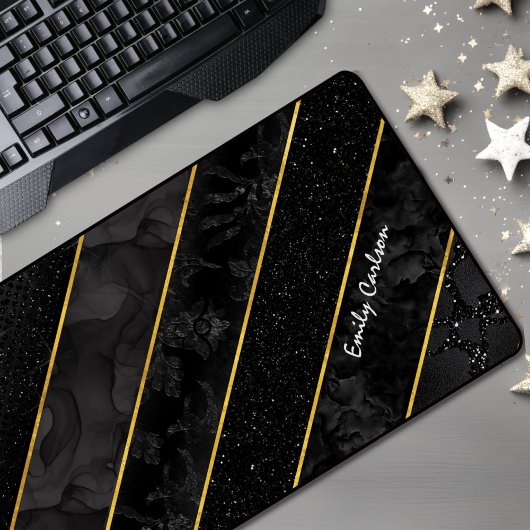 Elegant zwart goud glitterij geometrisch bureaumat