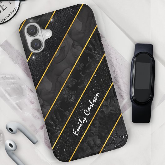 Elegant zwart goud glitterij geometrisch Case-Mate iPhone case