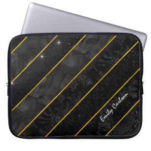 Elegant zwart goud glitterij geometrisch laptop sleeve