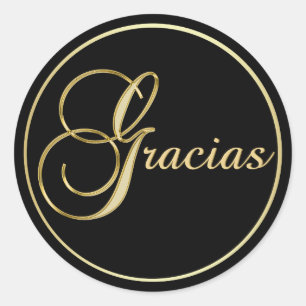 Elegant Zwart Goud GRACIAS Envelop Favor Ronde Sticker