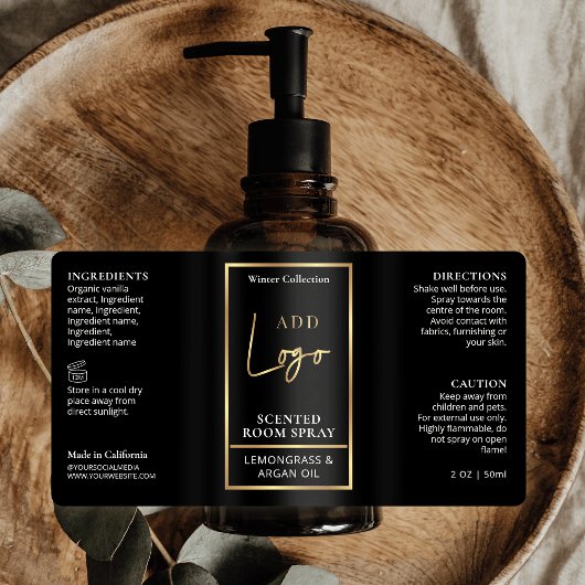 Elegant Zwart & Goud Haarolie Dropper Flessenetike Etiket