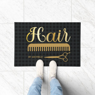 Elegant Zwart Goud Haarstylist Salon Naam Deurmat