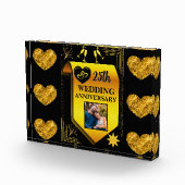 Elegant Zwart Goud Hart 25ste bruiloft Jubileum Fotoblokken (Rechts)