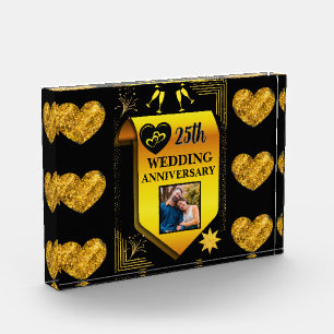 Elegant Zwart Goud Hart 25ste bruiloft Jubileum Fotoblokken