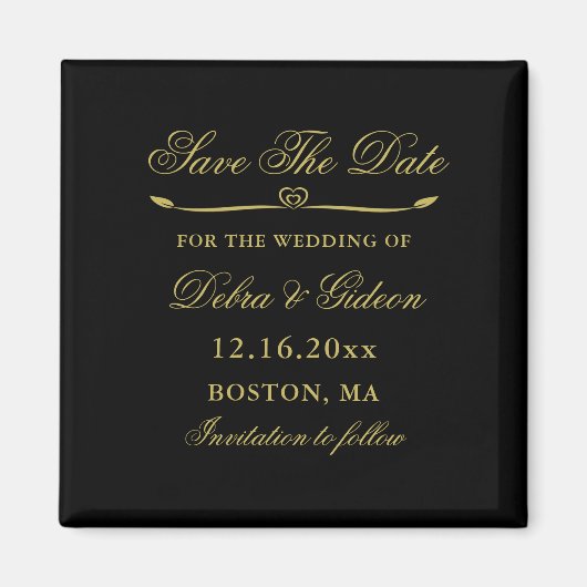 Elegant Zwart & Goud Hart Bloei Save the Date Magneet (Voorkant)