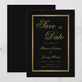 Elegant Zwart Goud Kalligrafie Save the Date Kaart (Voorkant / Achterkant)