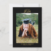 Elegant Zwart Goud Klasse van 2024 Afstuderen Foto Aankondiging (Voorkant)
