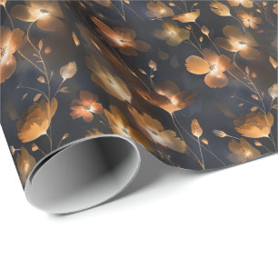 Elegant zwart goud koper terra cotta floral cadeaupapier