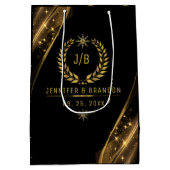 Elegant Zwart Goud Laurel Treat Feestelijk Ontwerp Medium Cadeauzakje (Achterkant)