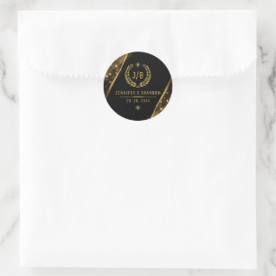 Elegant Zwart Goud Laurel Treat Feestelijk Ontwerp Ronde Sticker