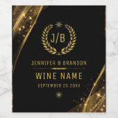 Elegant Zwart Goud Laurel Treat Feestelijk Ontwerp Wijn Etiket (Enkel label)