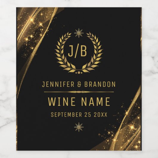 Elegant Zwart Goud Laurel Treat Feestelijk Ontwerp Wijn Etiket (Enkel label)