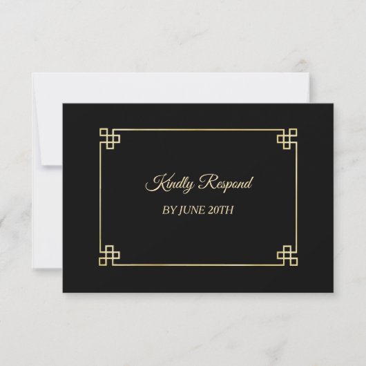 Elegant Zwart Goud Lijst Bruiloft Menu RSVP (Voorkant)