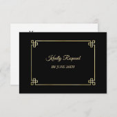 Elegant Zwart Goud Lijst Bruiloft Menu RSVP (Voorkant / Achterkant)