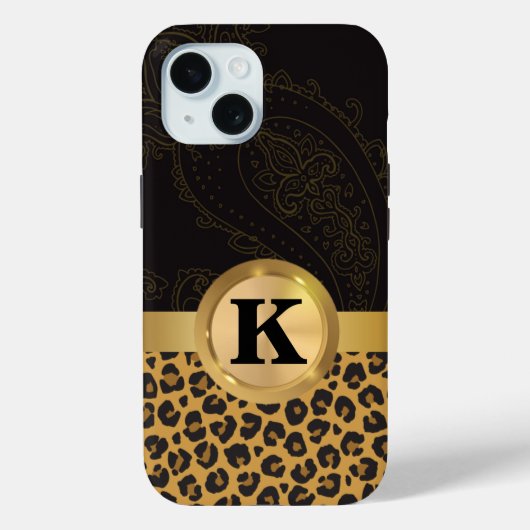 Elegant zwart goud luipaard print monogram Case-Mate iPhone case (Achterkant)